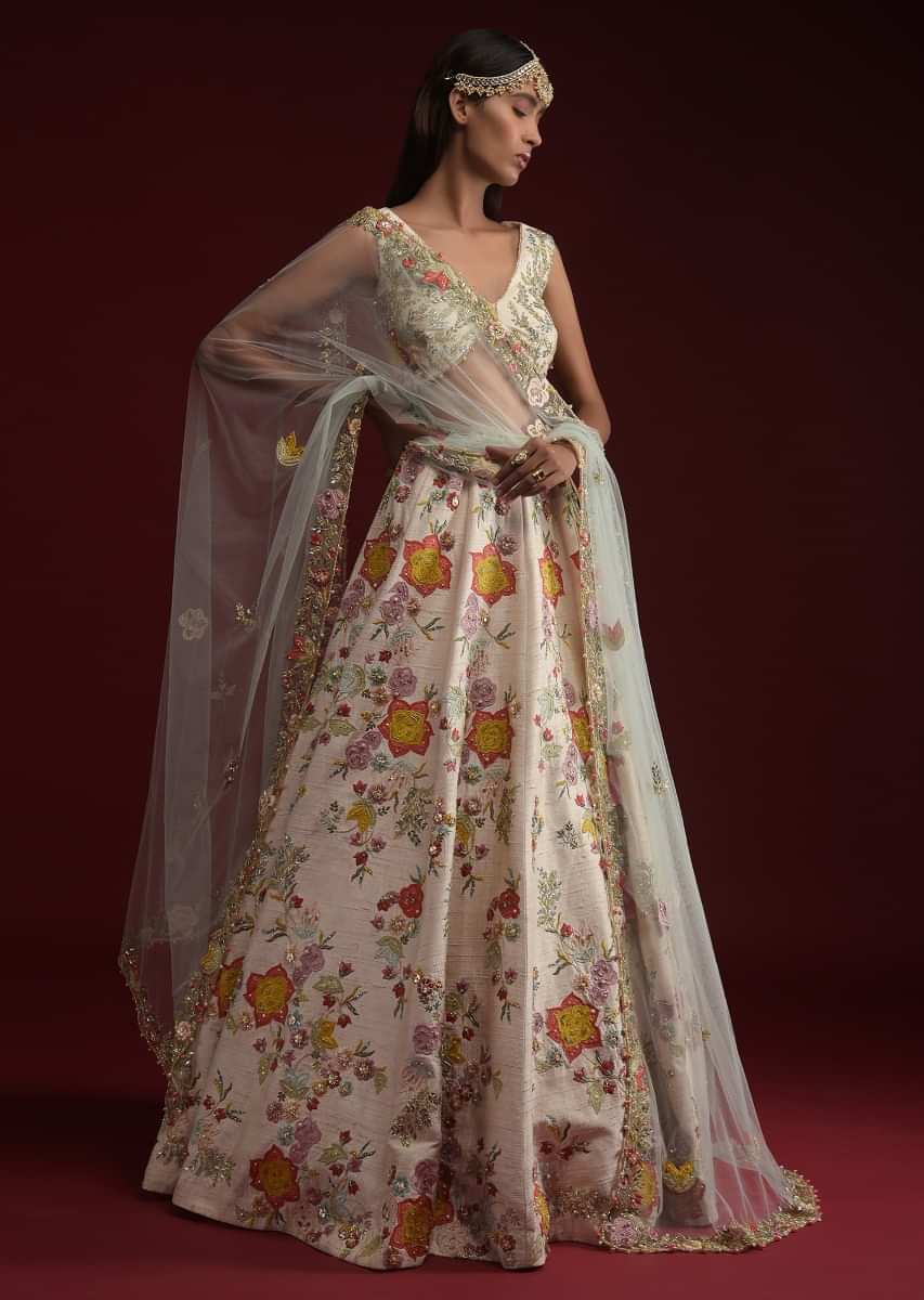 Buy Peach And Silver Ombre Lehenga In Sequins Fabric And Hand Embroidered  Choli With Plunging V Neckline KALKI Fashion India