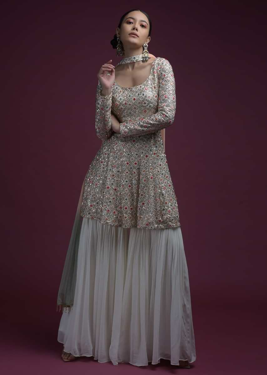 Buy Off White Georgette Sharara Suit Online KALKI Fashion India