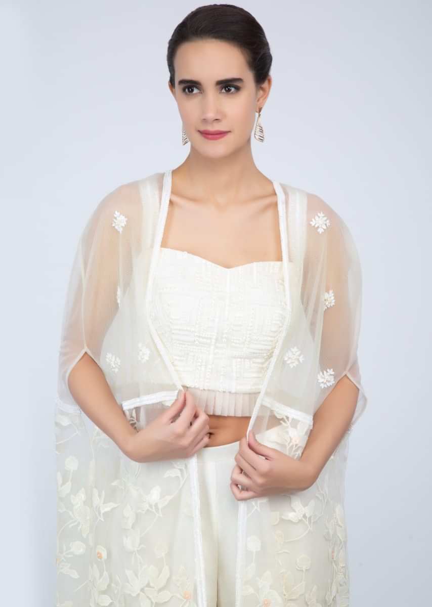 P. V. Sindhu In Kalki Off White Strap Crop Top With Matching Sharara And Embroidered Net Jacket