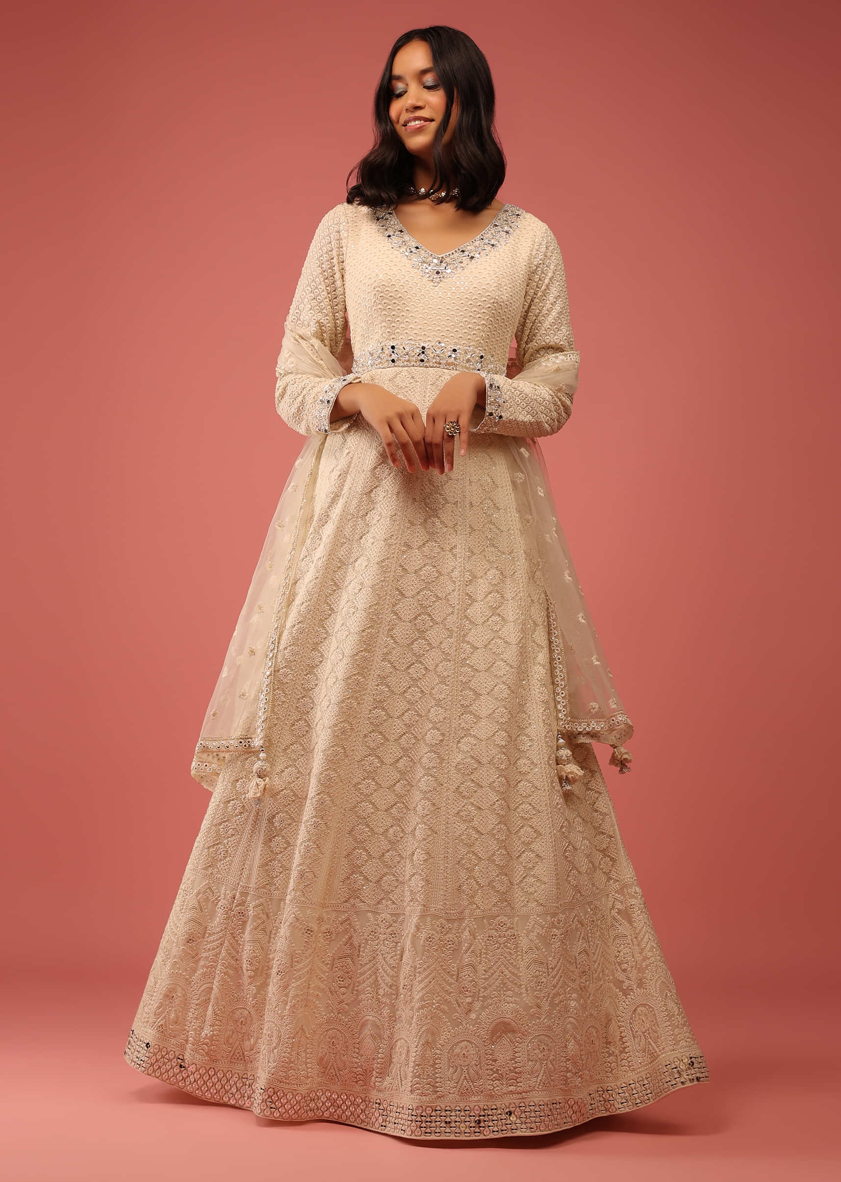 Pure Georgette White Long Anarkali Dress With Dupatta  TAPEE