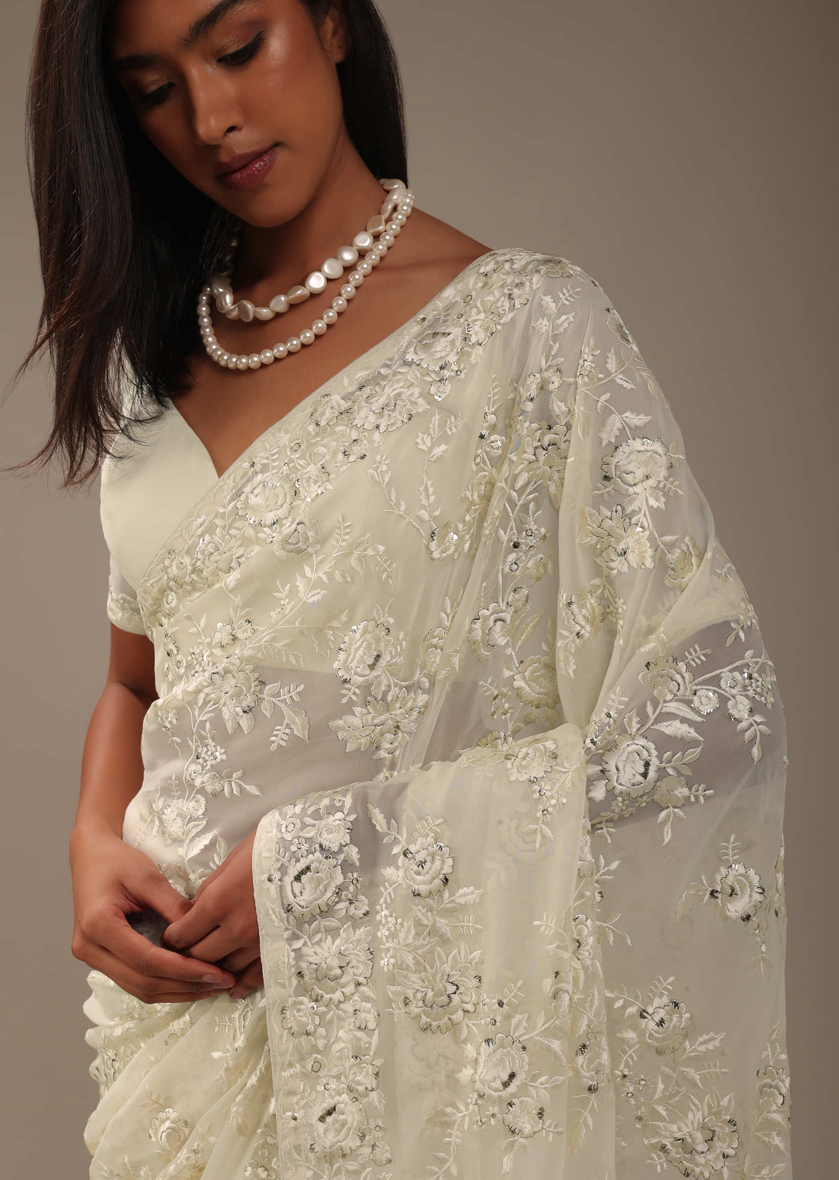 Pure Satin Embroidery Saree In Off White Colour - SR1542862-sieuthinhanong.vn