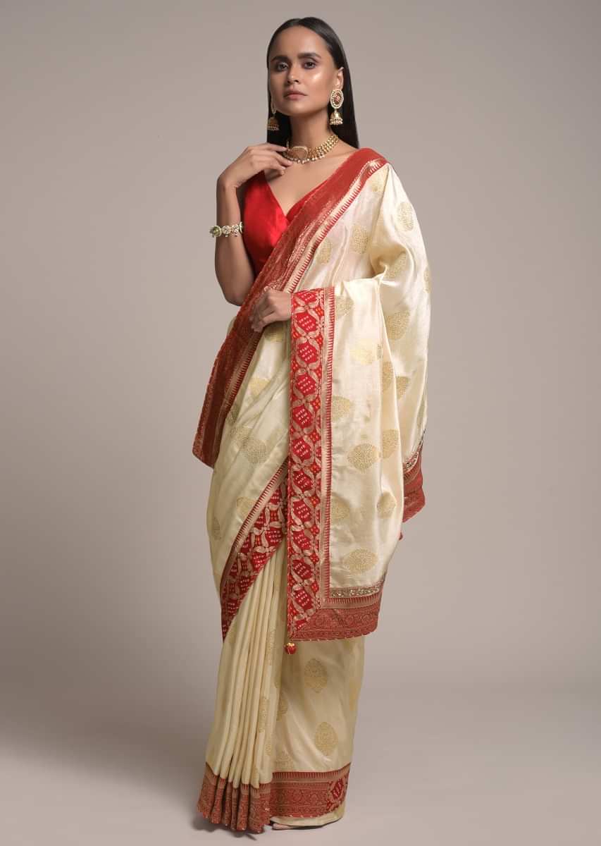 Satin Silk White Floral Printed, Pearl Lace Saree With Hot Pink Satin Silk  Dyed Blouse