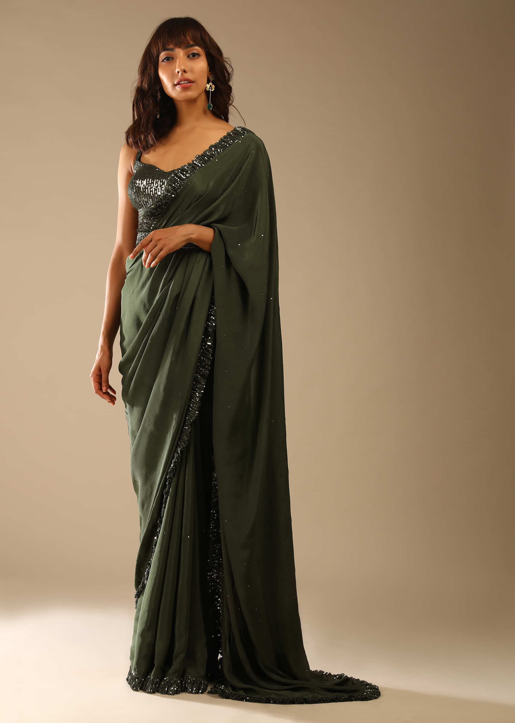 Buy HOUSE OF BEGUM Bottle Green Banarasi Handloom Satin Silk Saree With  Embroidery Work with Blouse Piece | Shoppers Stop