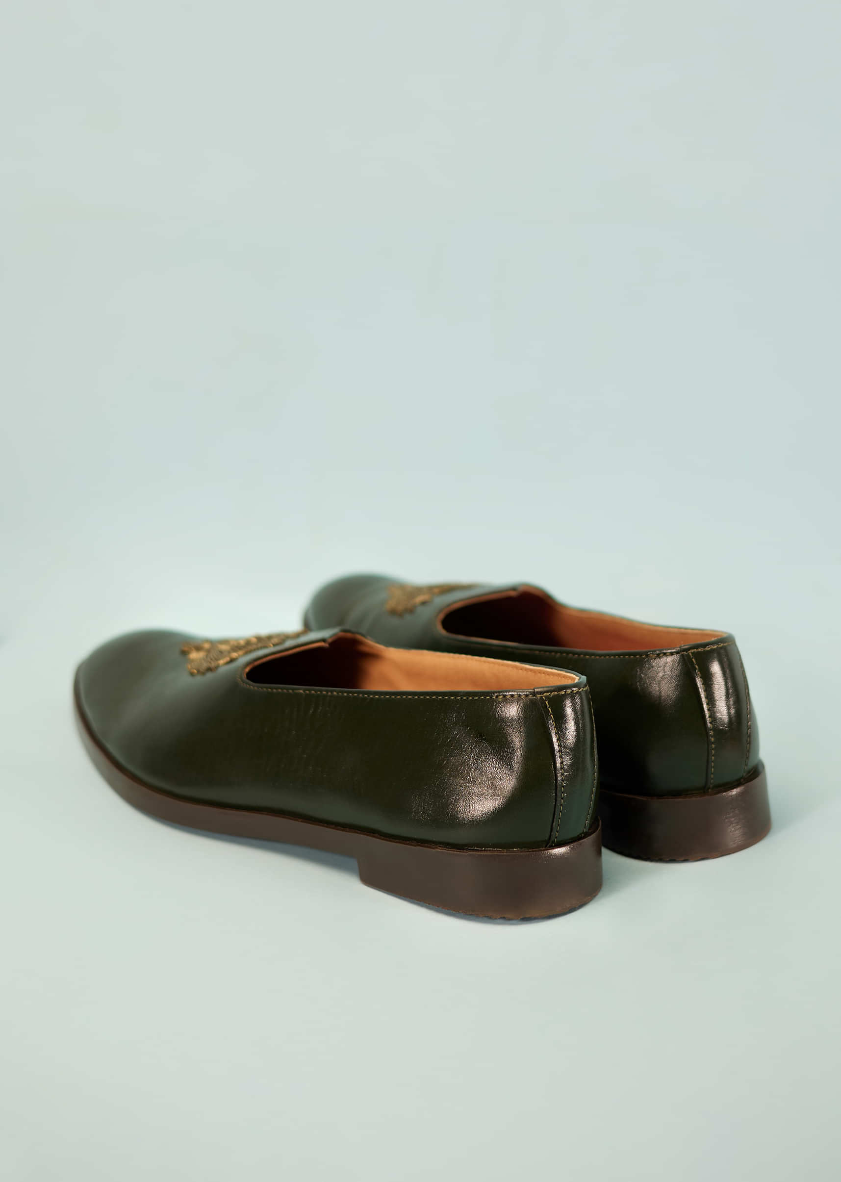 Olive Green Mules For Men In Suede With Embroidery