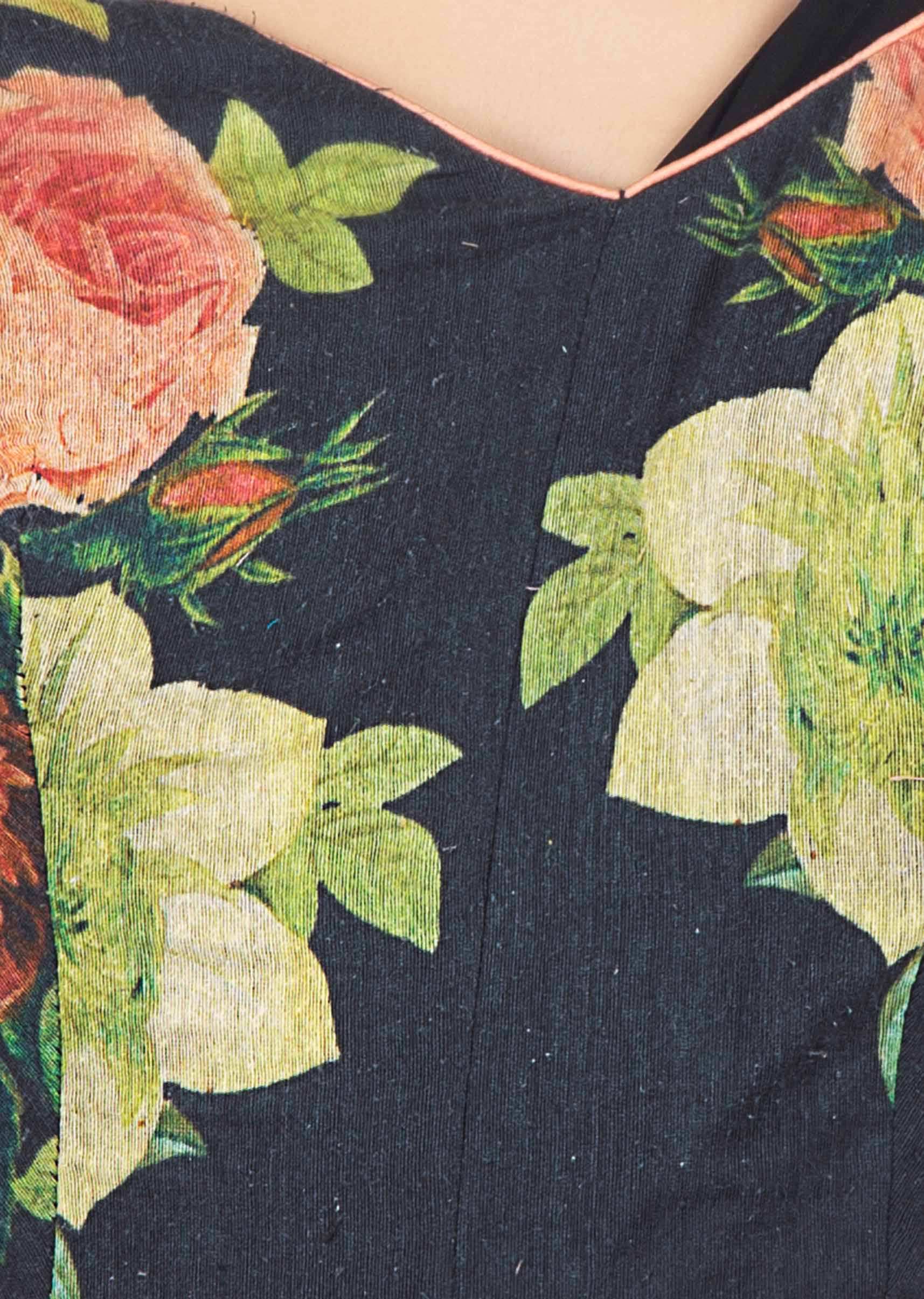 One shoulder floral printed black jumpsuit in peplum style
