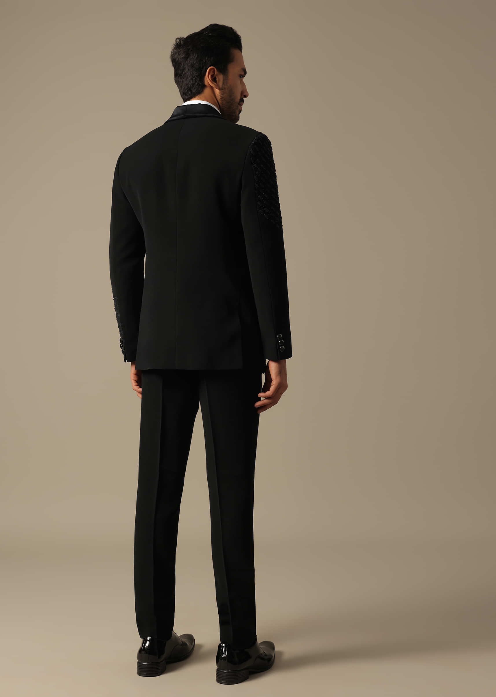 Black beaded tuxedo blazer set