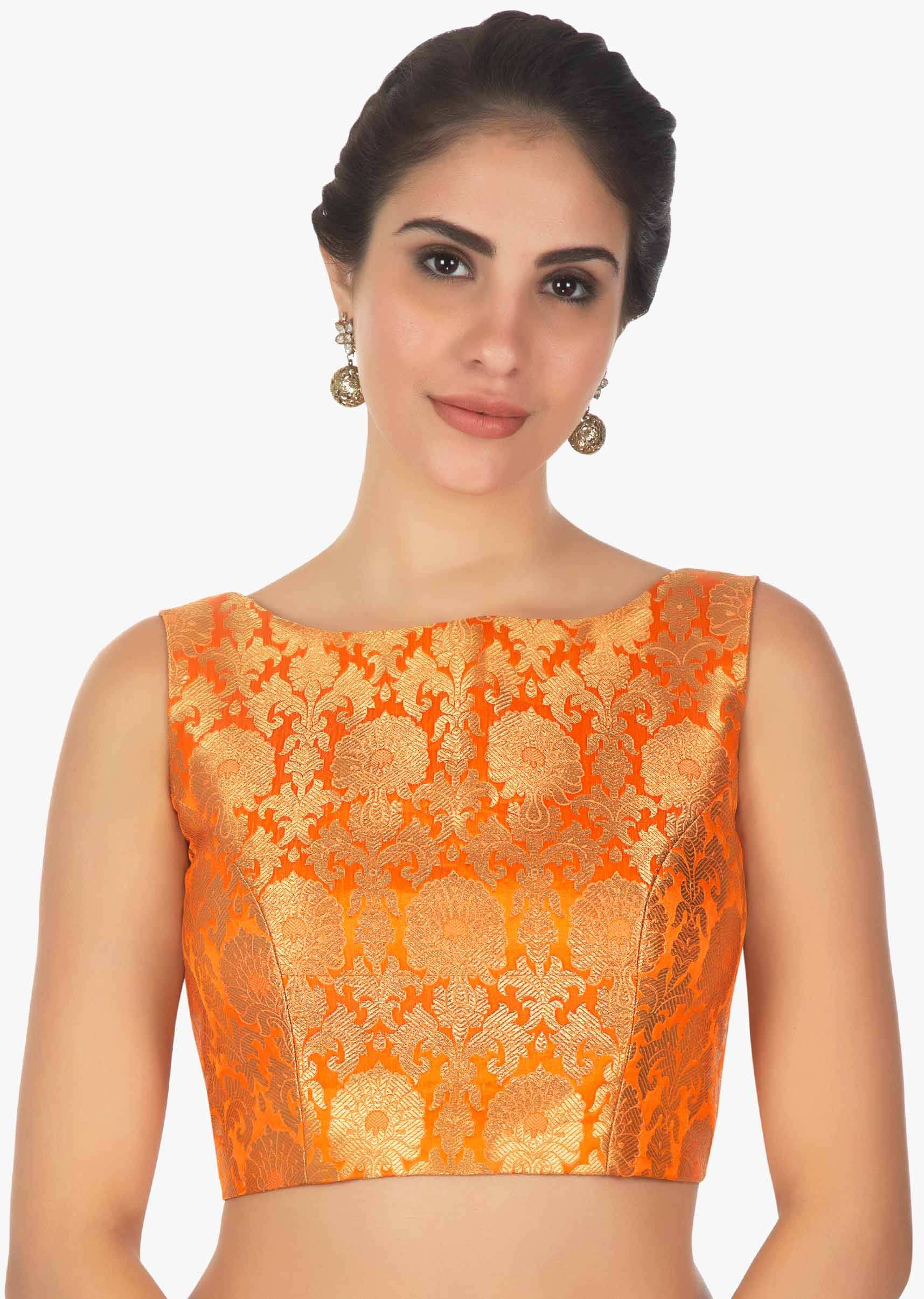 Orange brocade floral blouse