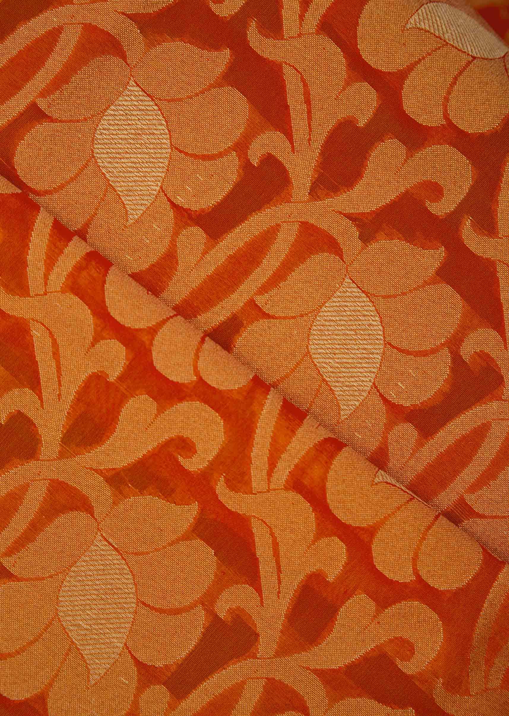Orange brocade saree in floral motif 