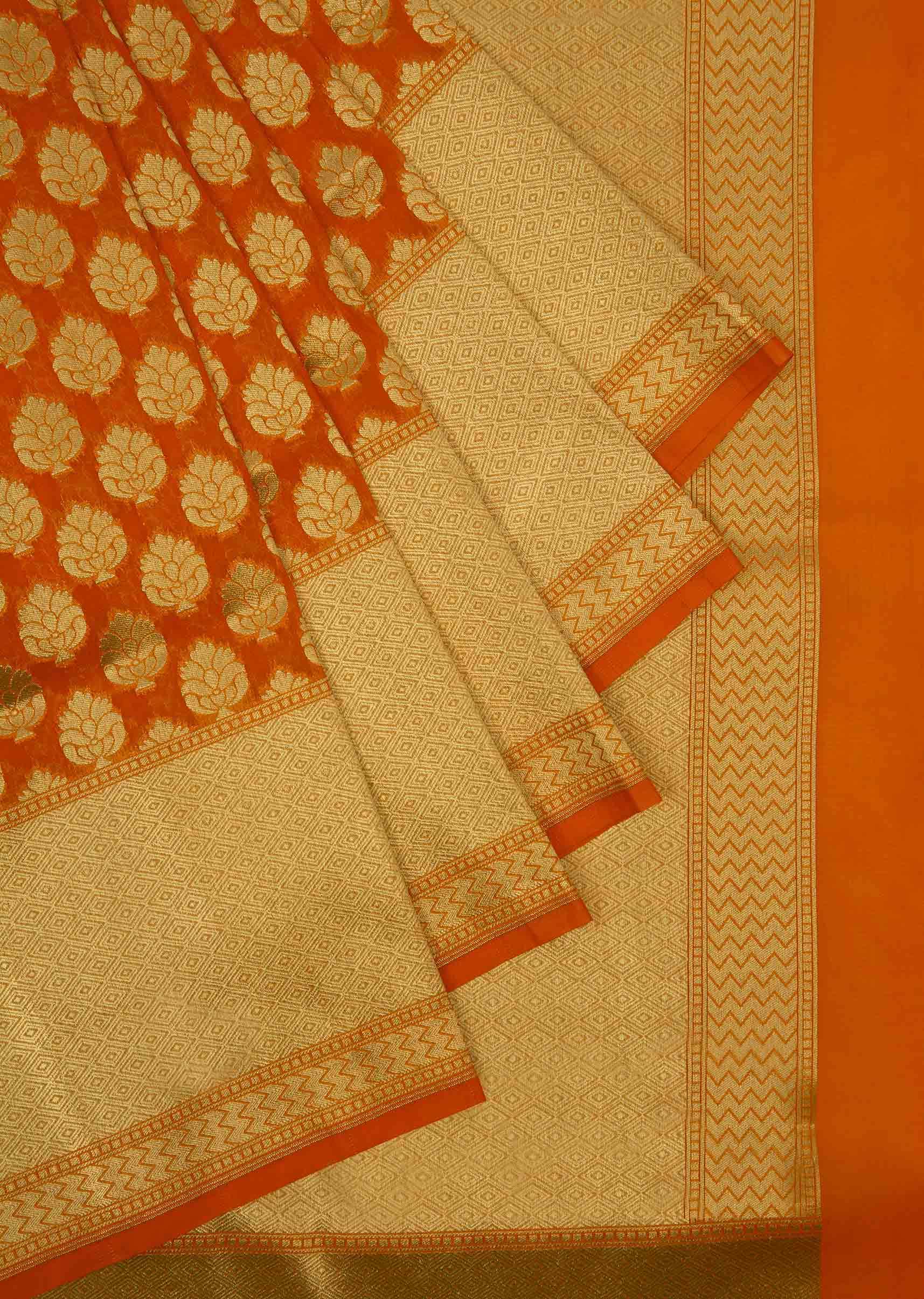 Orange chanderi silk weaved butti saree