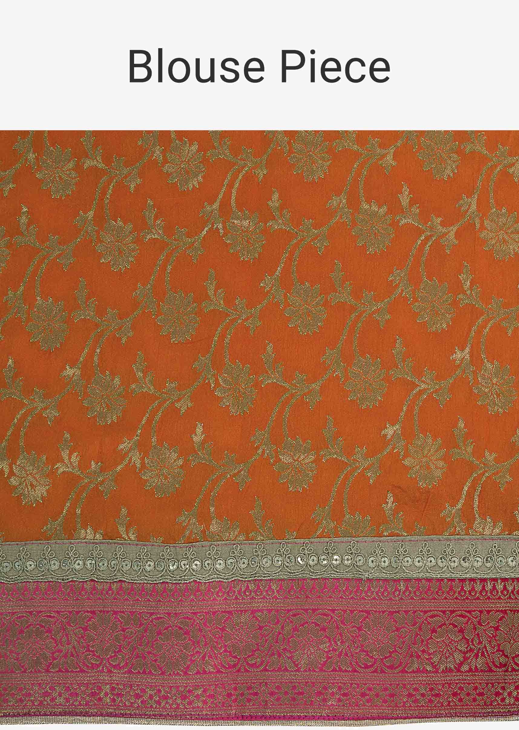 Orange georgette leherie print lehenga with a shaded brocade silk dupatta only on Kalki