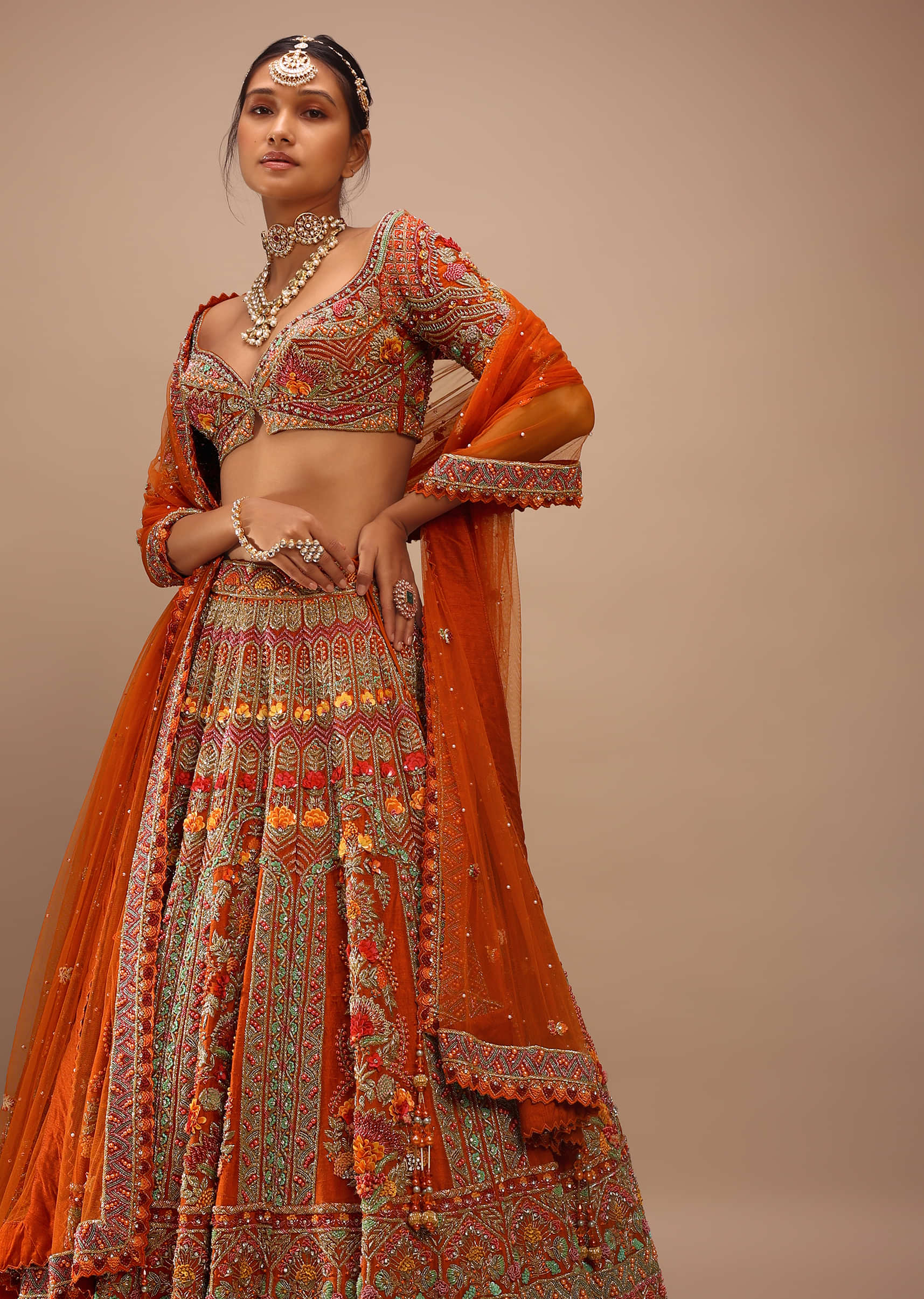 Buy Seema Gujral Orange Raw Silk Gota Patti Work Lehenga Set Online | Aza  Fashions