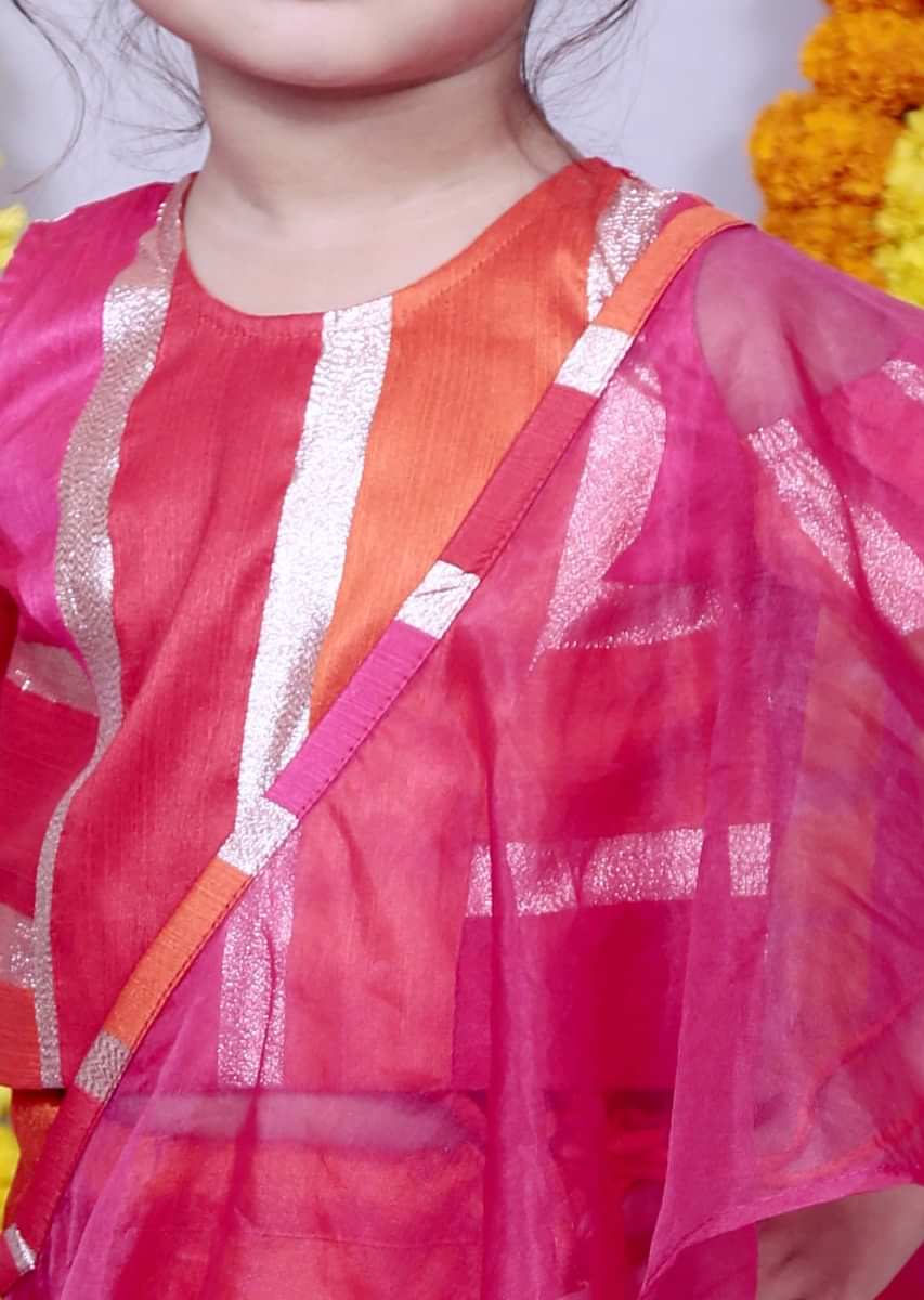 Orange Skirt With Multi Color Blouse And Pre Stitched Dupatta Online - Kalki Fashion
