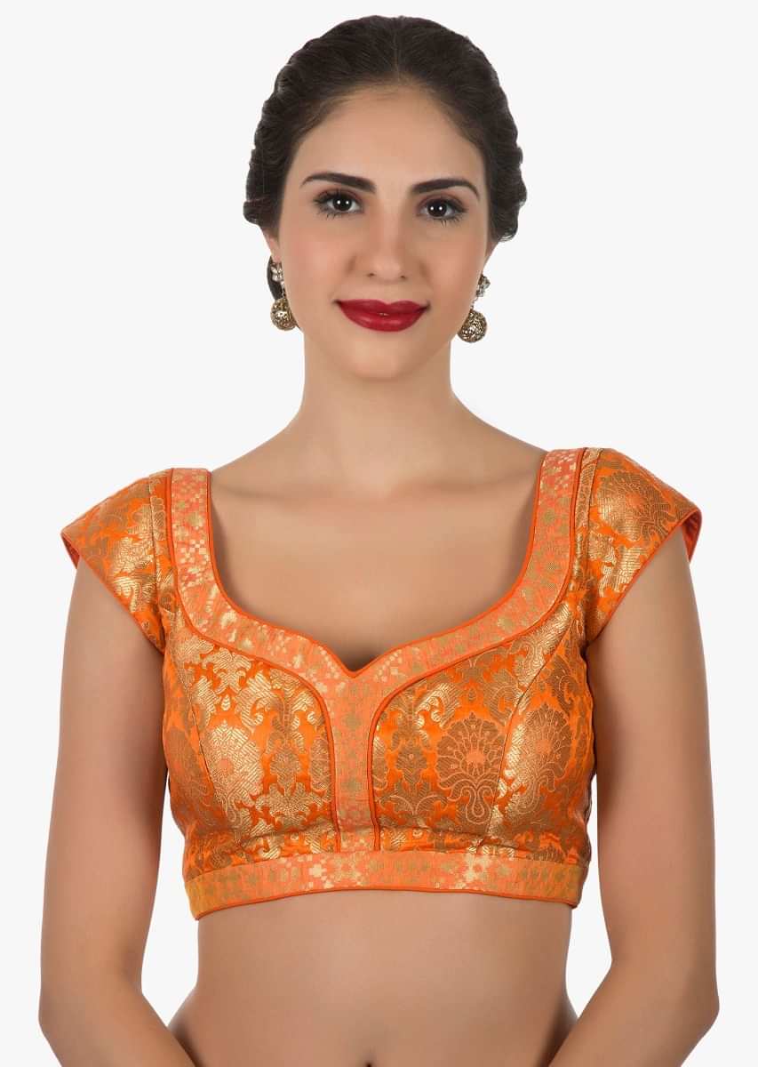 Orange Blouse In Brocade Silk Online - Kalki Fashion