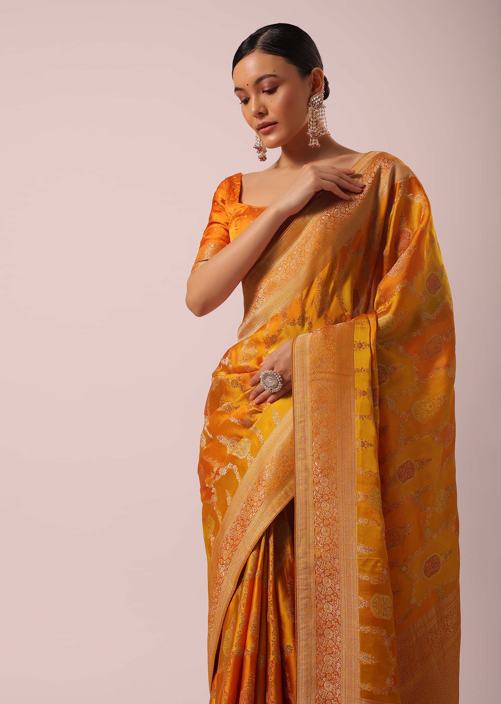 Buy Orange Brocade Weave Rangkat Saree Kalki Fashion India