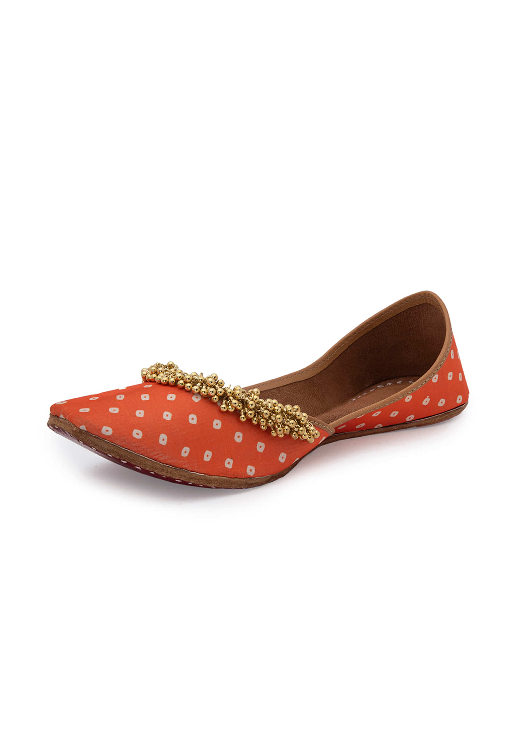 Orange Juttis In Silk With Tiny Ghungroos By 5 Elements