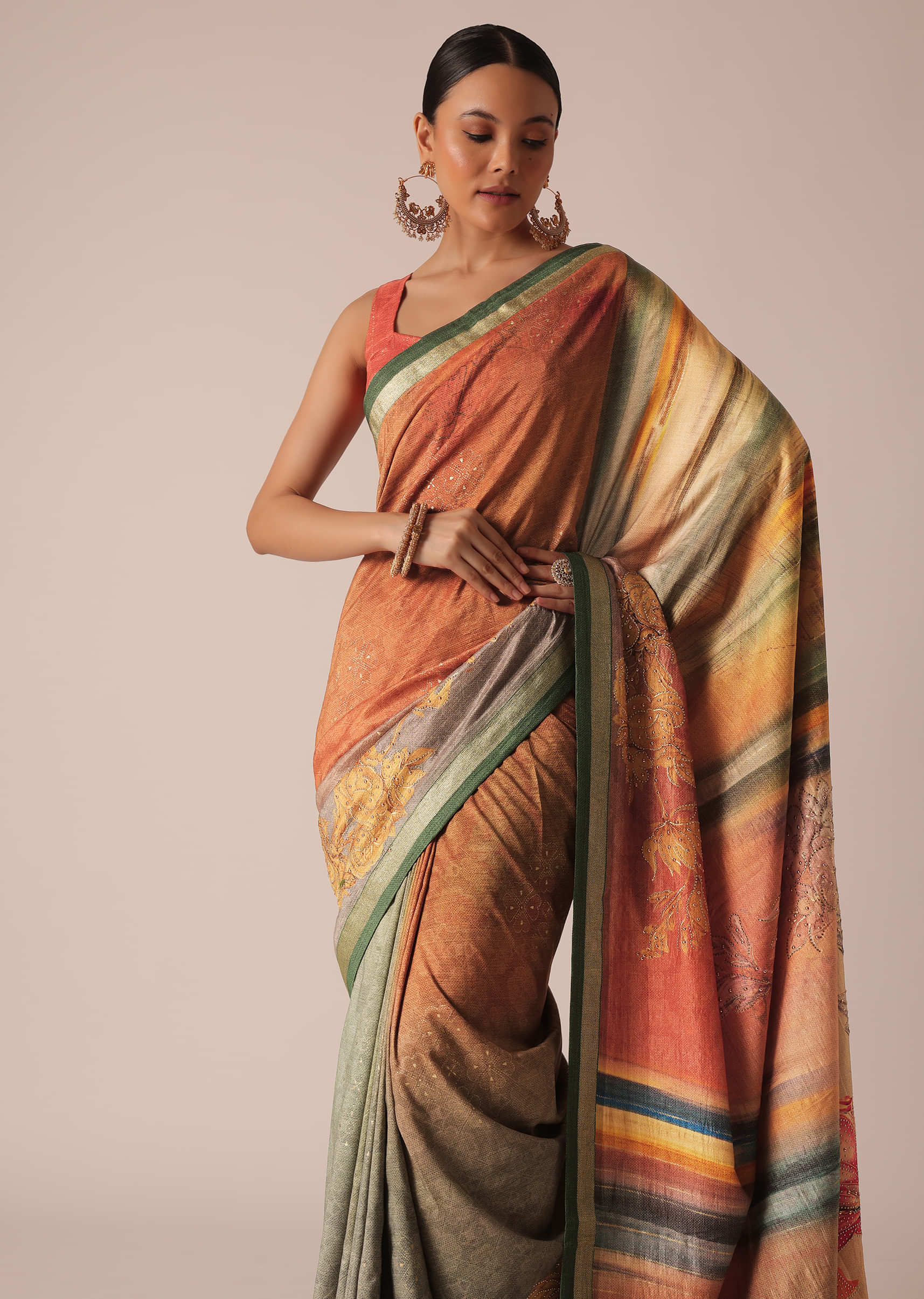 Off White Georgette Saree With Cut Dana Zardosi Embroidery Along With  Copper Detailing