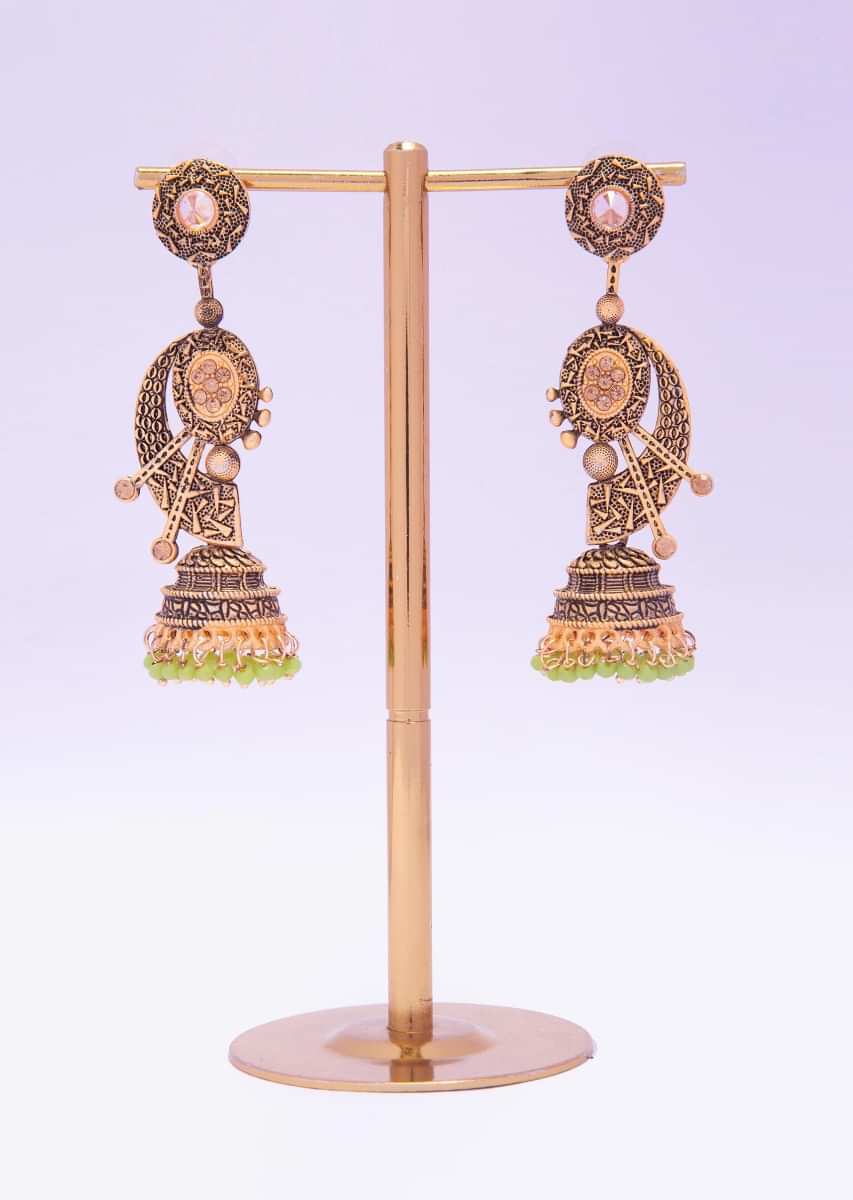 Oxidized Jaipuri style earring with golden texture only on kalki