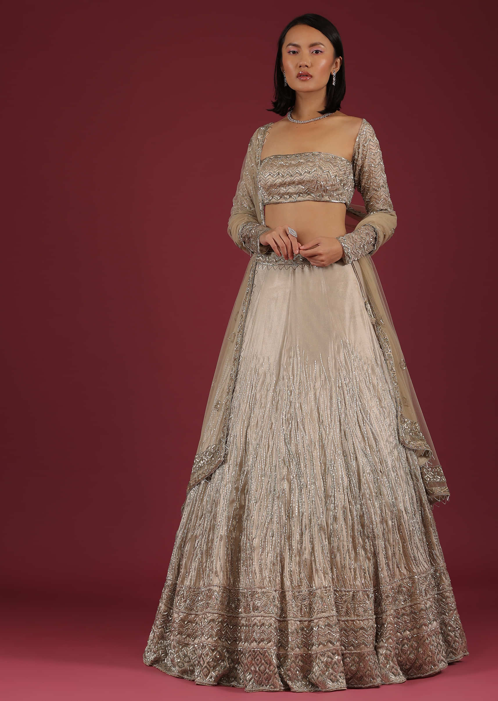Doe Lehenga Choli In Cut Dana Embroidery And Wide Square Neckline With Full Sleeves