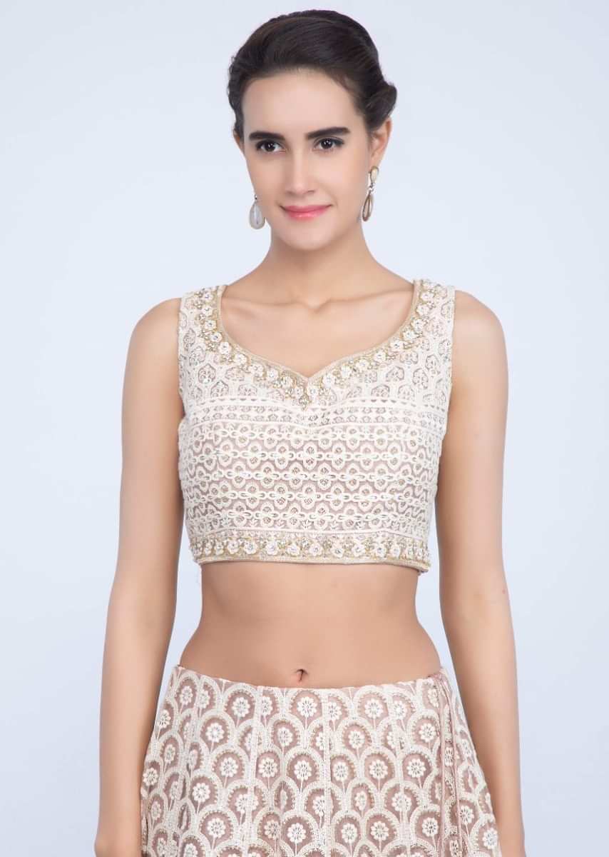 Pale Pink Lehenga Set In Net With Lucknowi Embroidery