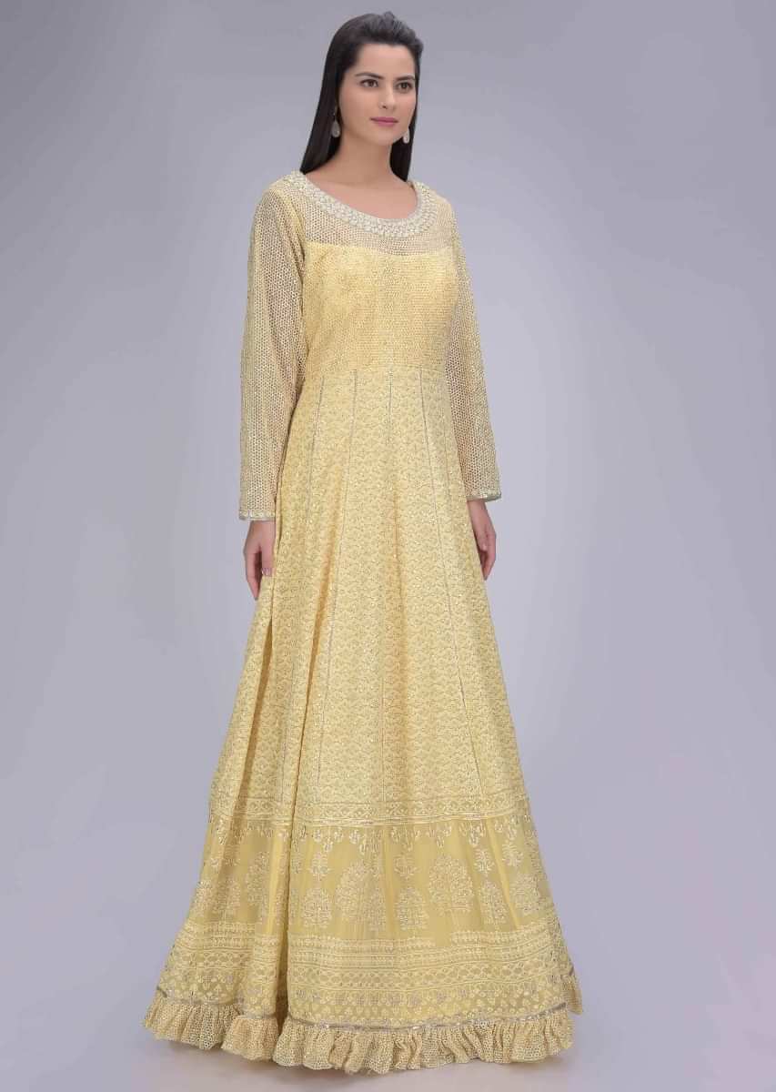 Buy Parmesan Yellow Anarkali Suit In Net And Chiffon With Embroidery ...