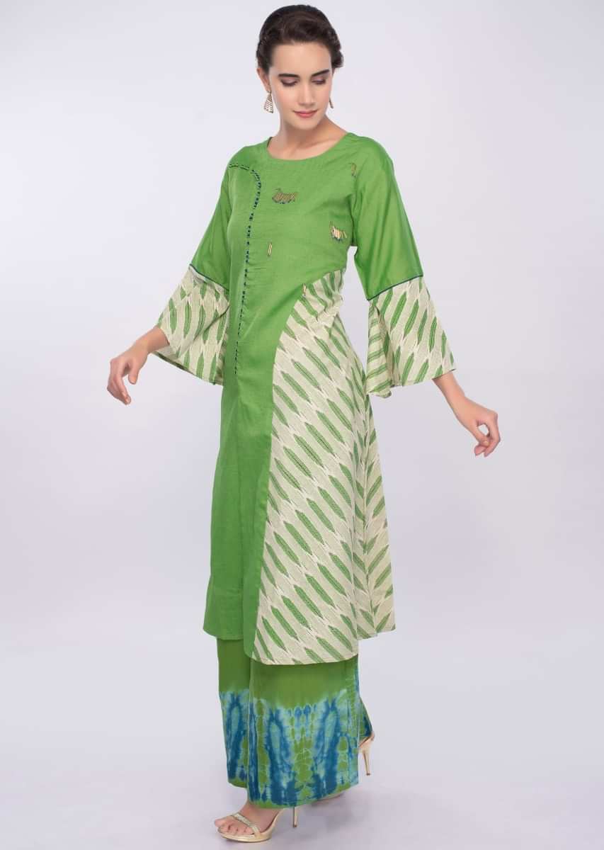 Parrot green palazzo suit set only on Kalki