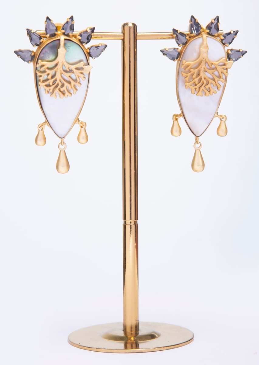 Party Wear Cluster Earring With Acrylic Base Stone Highlight Online - Kalki Fashion
