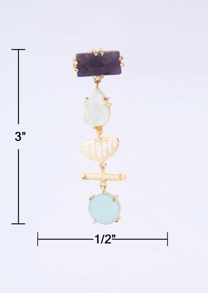 Party wear dangler earring with amethyst, jade green and sky blue semi precious stone  only on Kalki