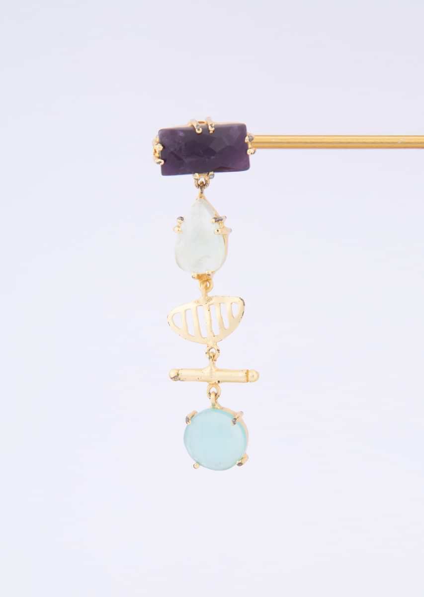 Party wear dangler earring with amethyst, jade green and sky blue semi precious stone  only on Kalki