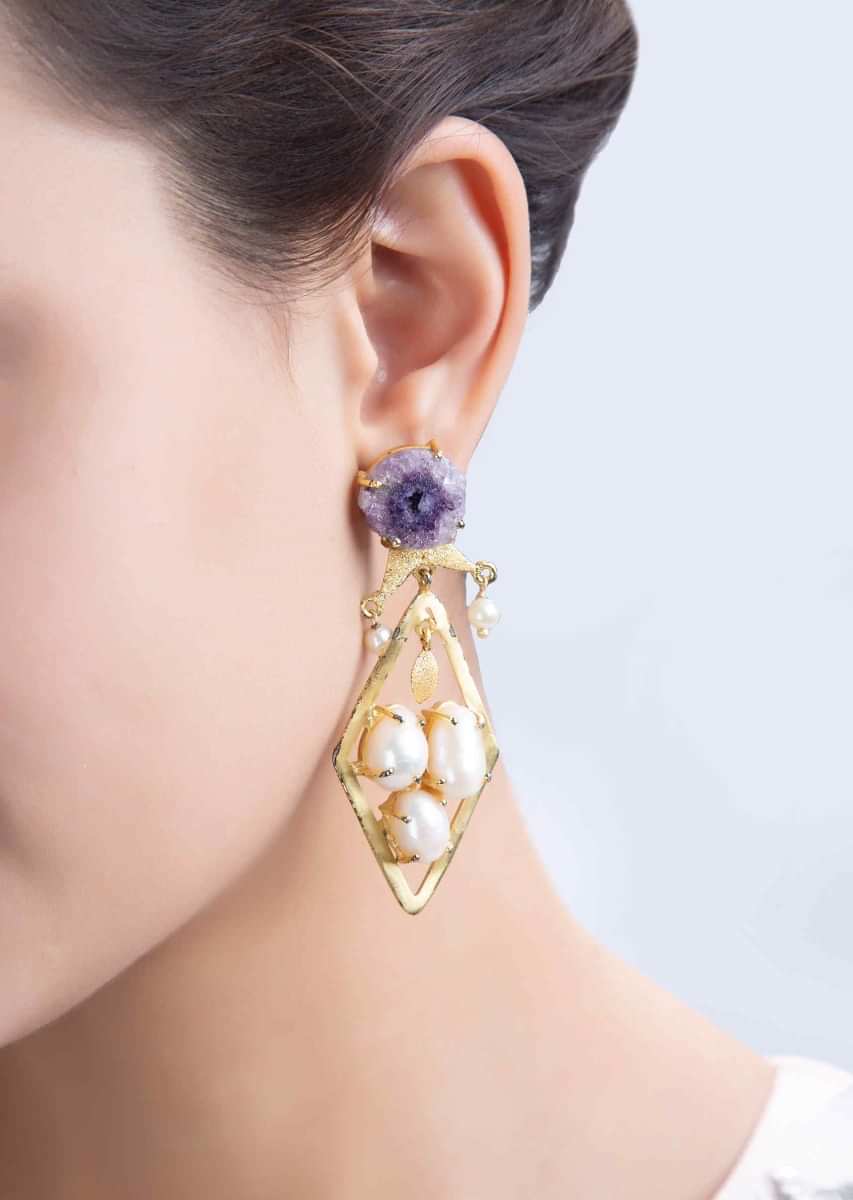 Party wear dangler earring with Mother of pearls and semi precious stone only on Kalki