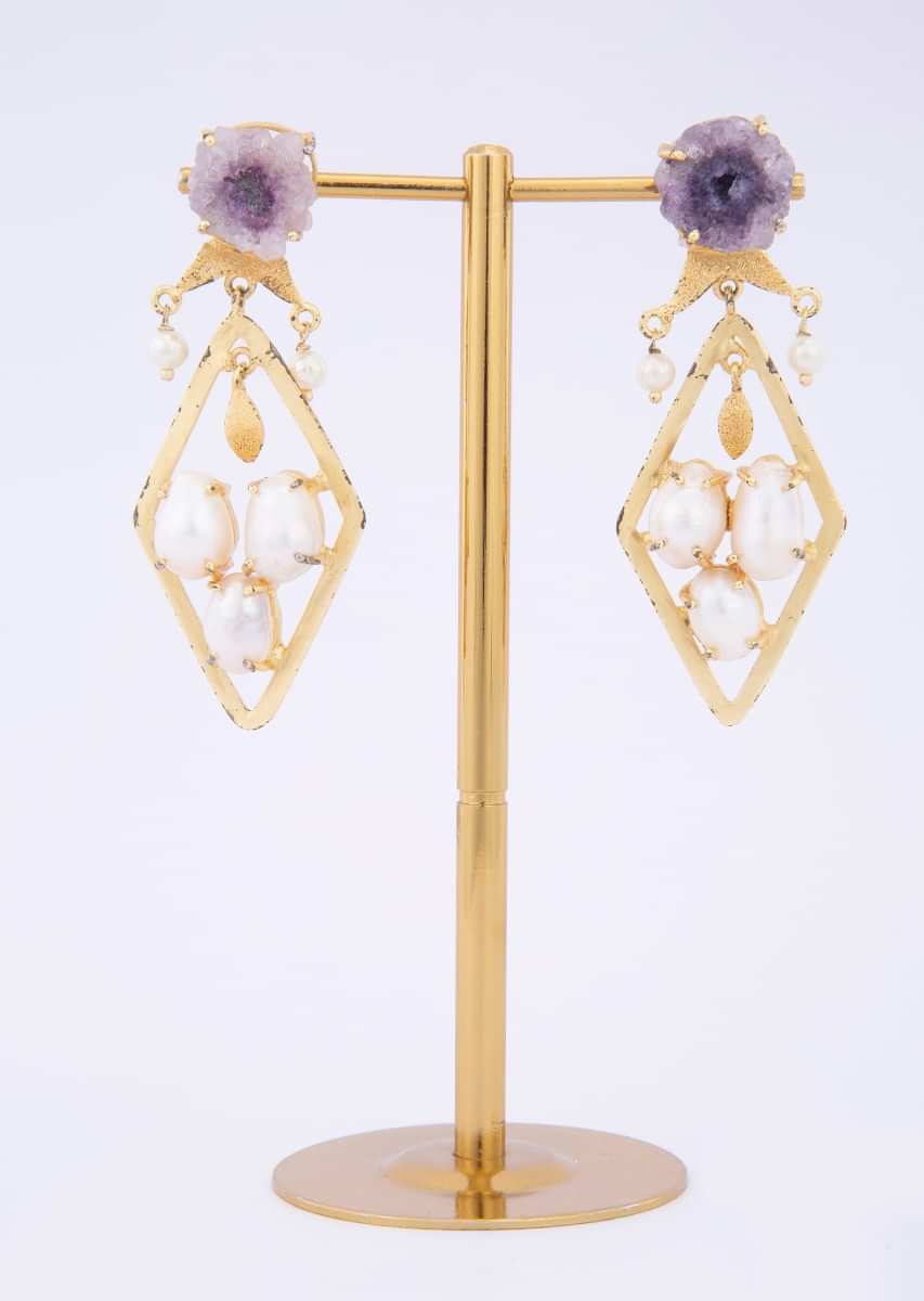 Party wear dangler earring with Mother of pearls and semi precious stone only on Kalki