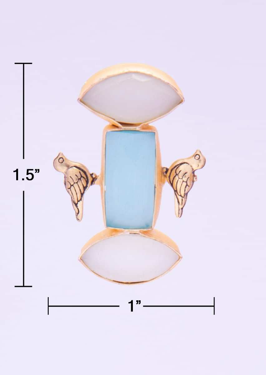 Party Wear Earring Studded With Off White And Sky Blue Semi Precious Stone Online - Kalki Fashion