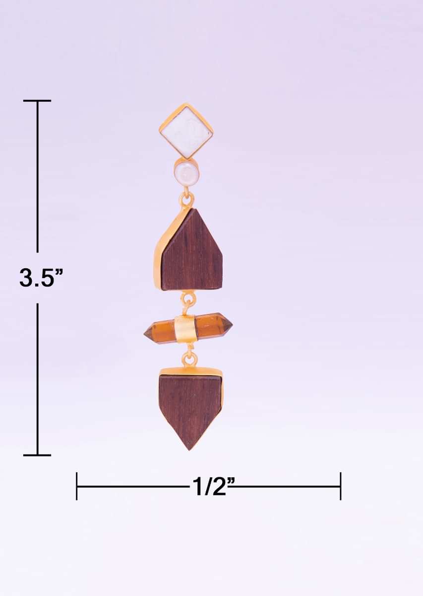Party wear earring with wooden block and cylindrical bead only on kalki