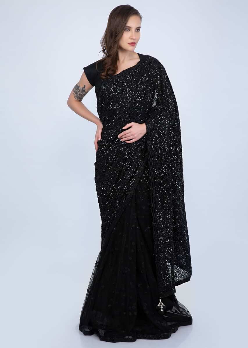 Party Wear Half And Half Saree In Net And Sequins Embroidered Fabric Online - Kalki Fashion