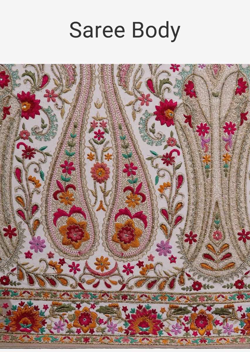 Pastel Brown Saree In Resham Jaal Embroidered Georgette Online - Kalki Fashion