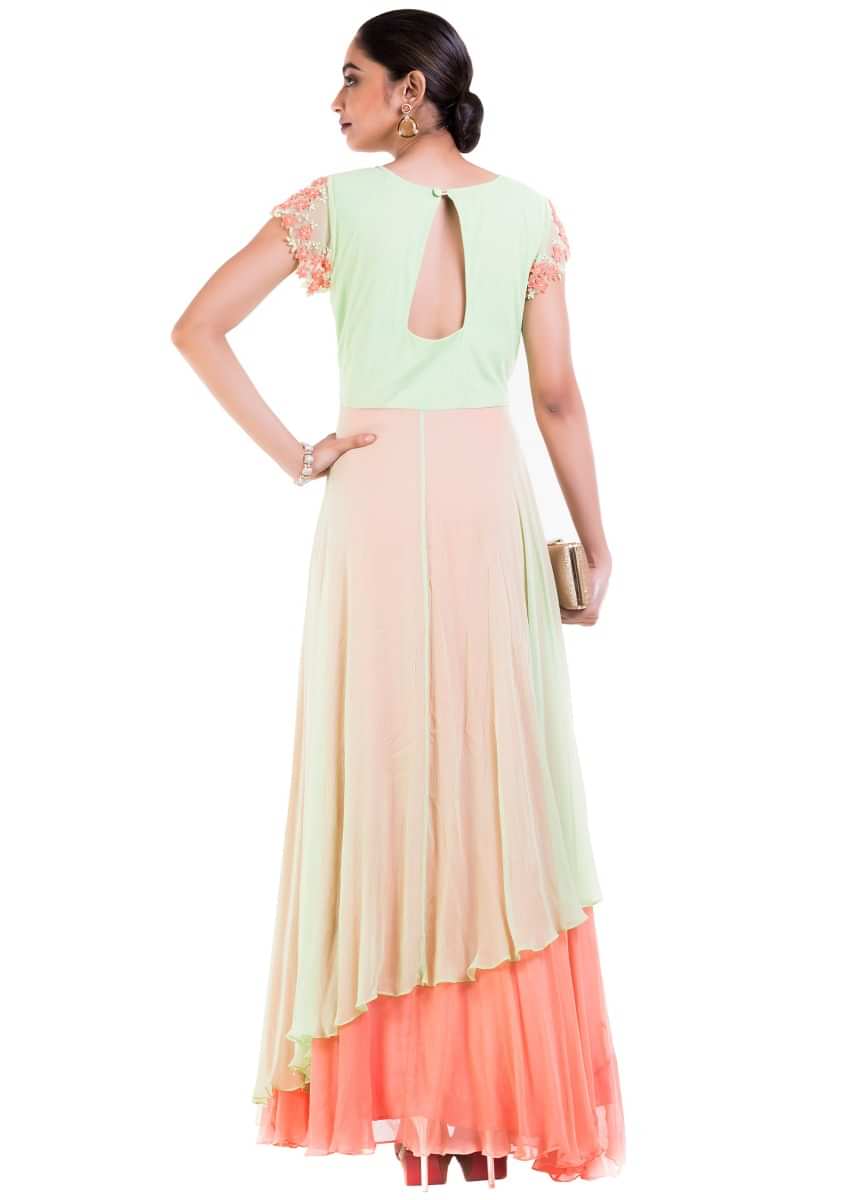 Pastel Green And Orange Double Layer gown
