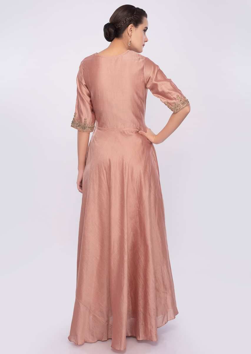 Pastel pink cotton silk anarkali dress with matching net dupatta only on Kalki