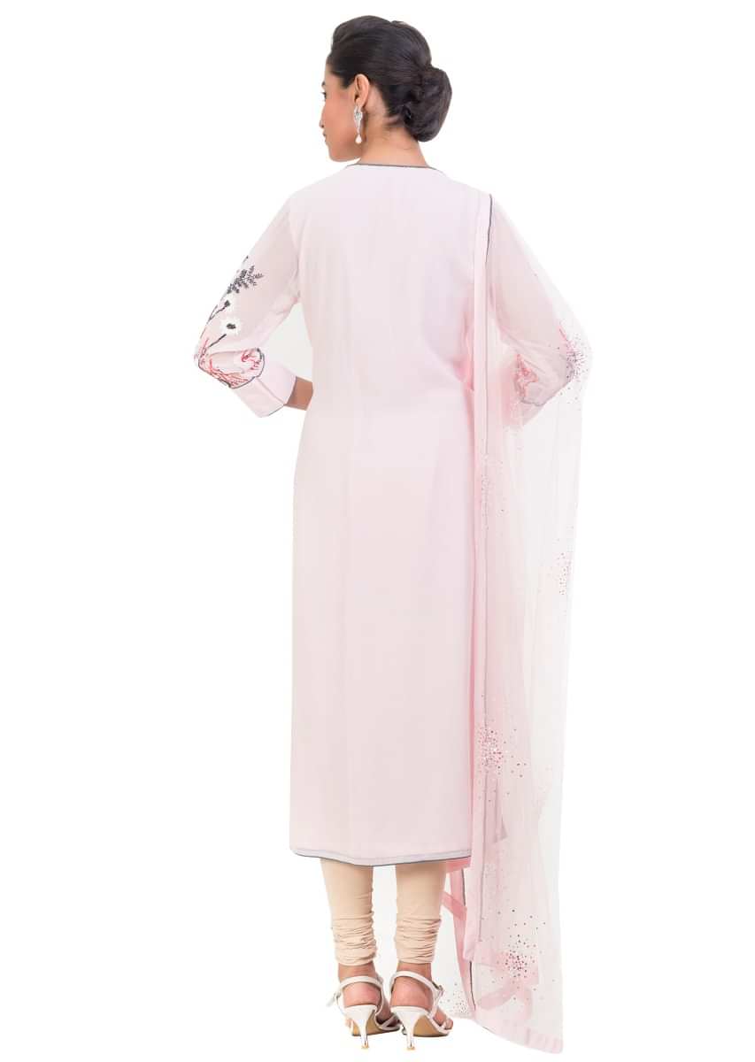 Pastel Pink Embroidered Suit Set