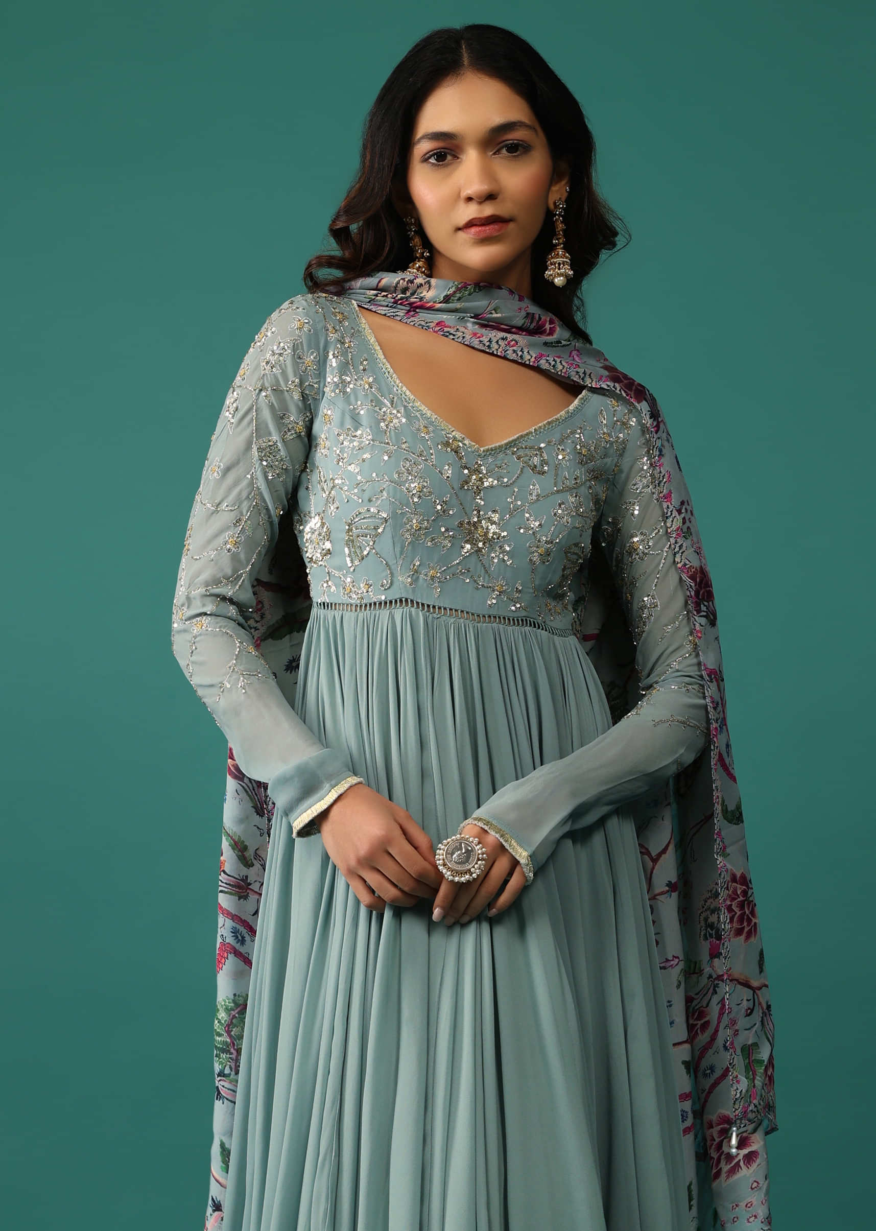 Georgette Zari Embroidery and Sequin Worked Anarkali Suit
