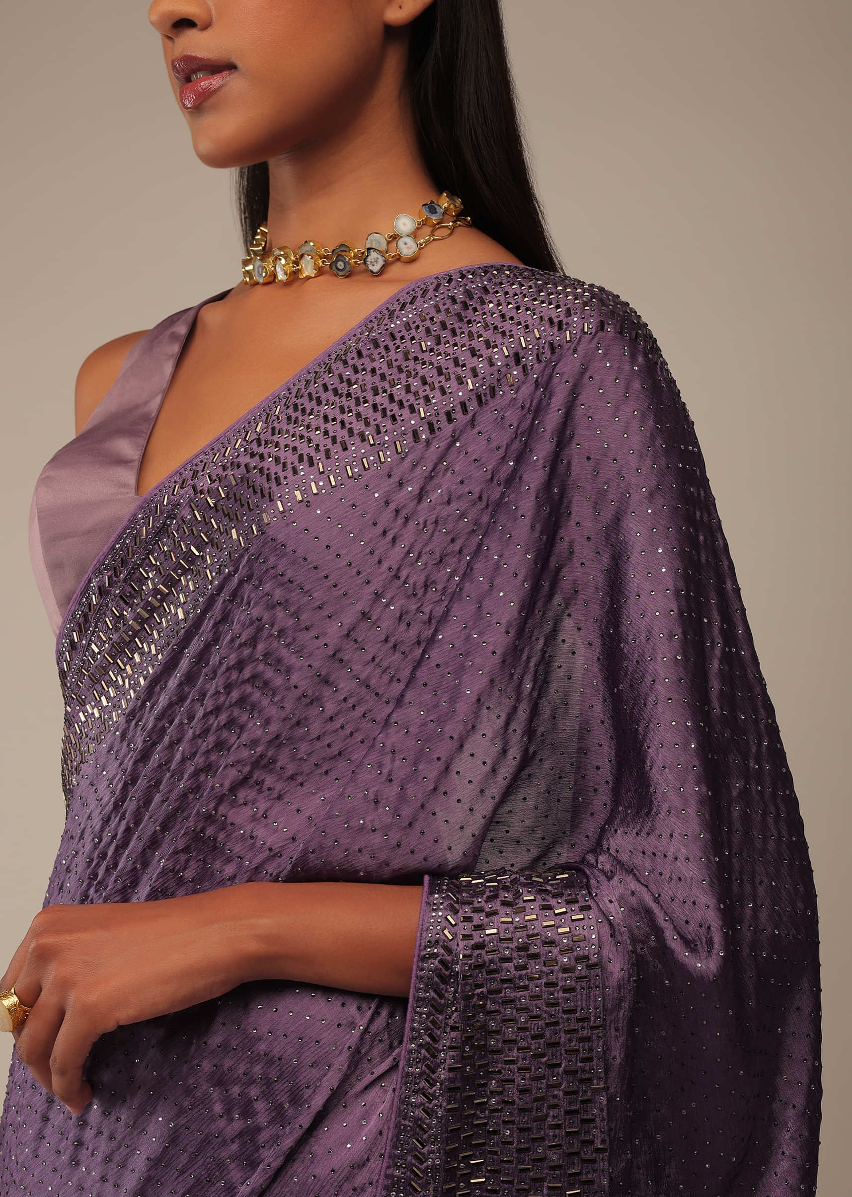 Buy Patrician Purple Saree In Stones Embellishment, Crafted In Chiffon ...