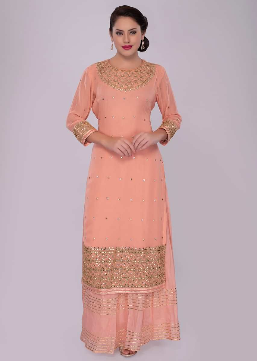 Peach georgette suit in gotta patch embroidery 