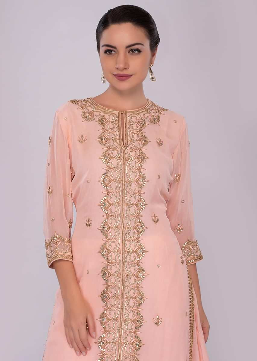 Peach Suit Set In Georgette With Matching Chiffon Dupatta Online - Kalki Fashion