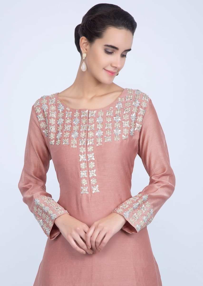 Peach Sharara Paired With Fancy Suit Featured In Cotton Silk And Net Online - Kalki Fashion