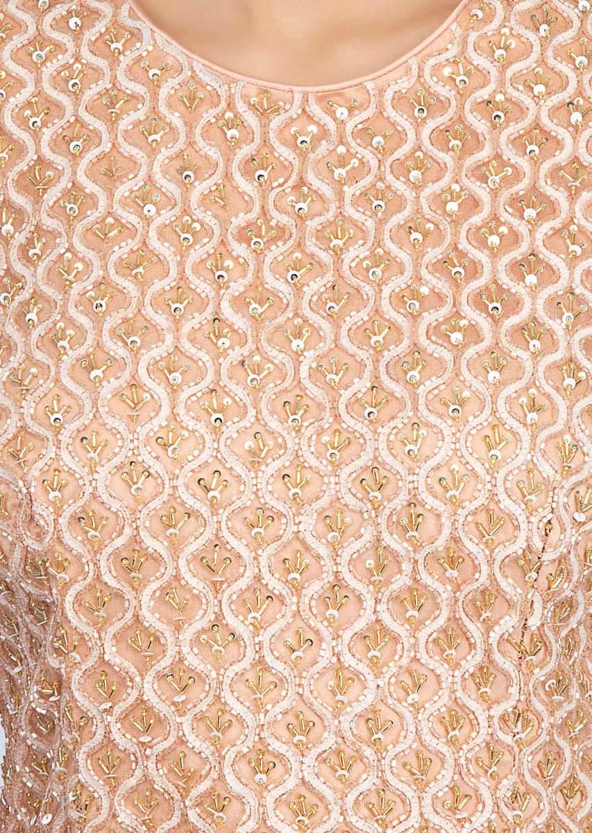 Peach Sharara Suit Set In Embroidered Jaal Work Online - Kalki Fashion