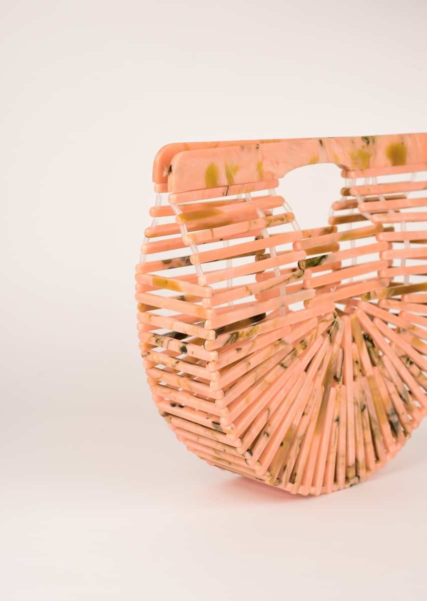 Peach Basket Clutch In Acrylic With Marble Design Online - Kalki Fashion