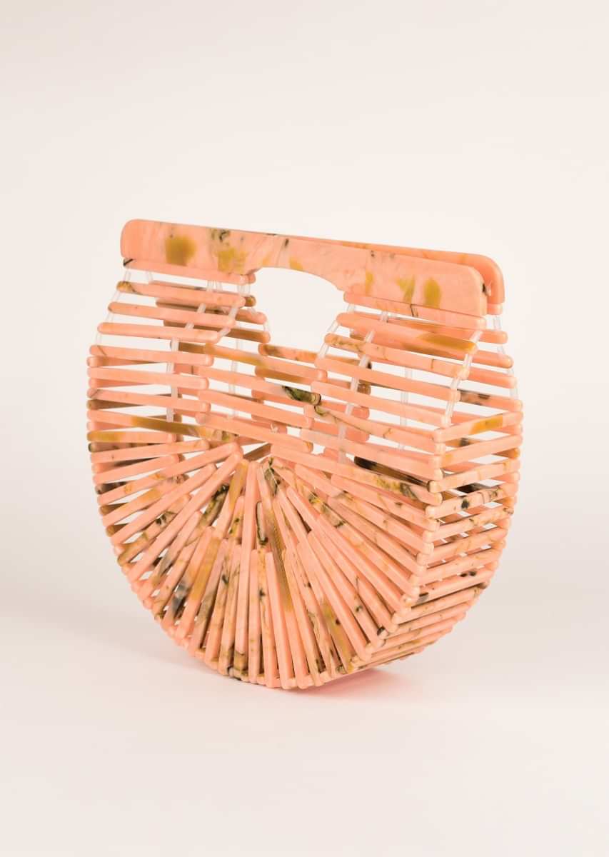 Peach Basket Clutch In Acrylic With Marble Design Online - Kalki Fashion
