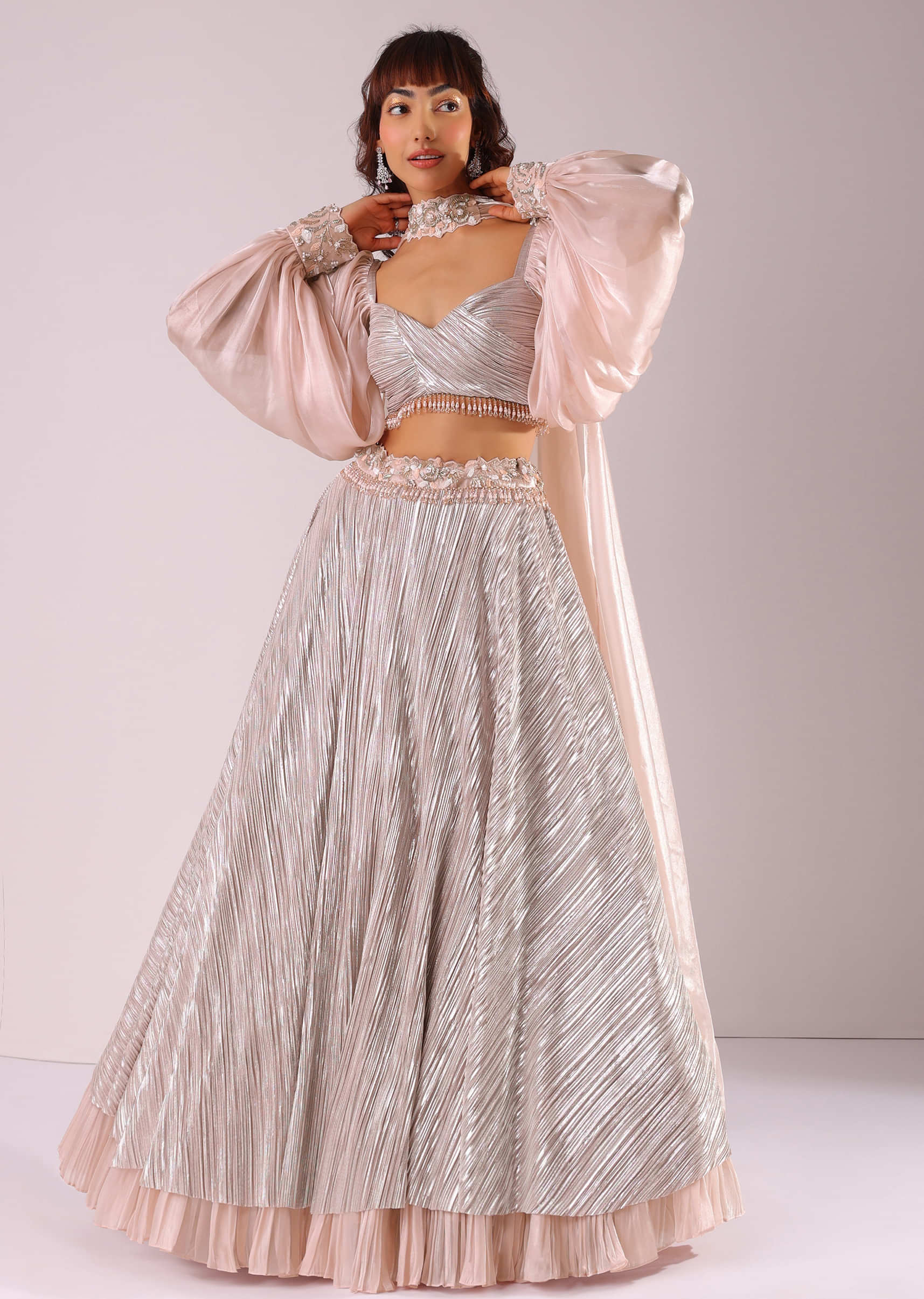 AKS lehenga_choli_women_indianwear : Buy AKS Pink & Silver Jacquard Zari  Work Lehenga Choli With Net Dupatta (set Of 3) Online | Nykaa Fashion