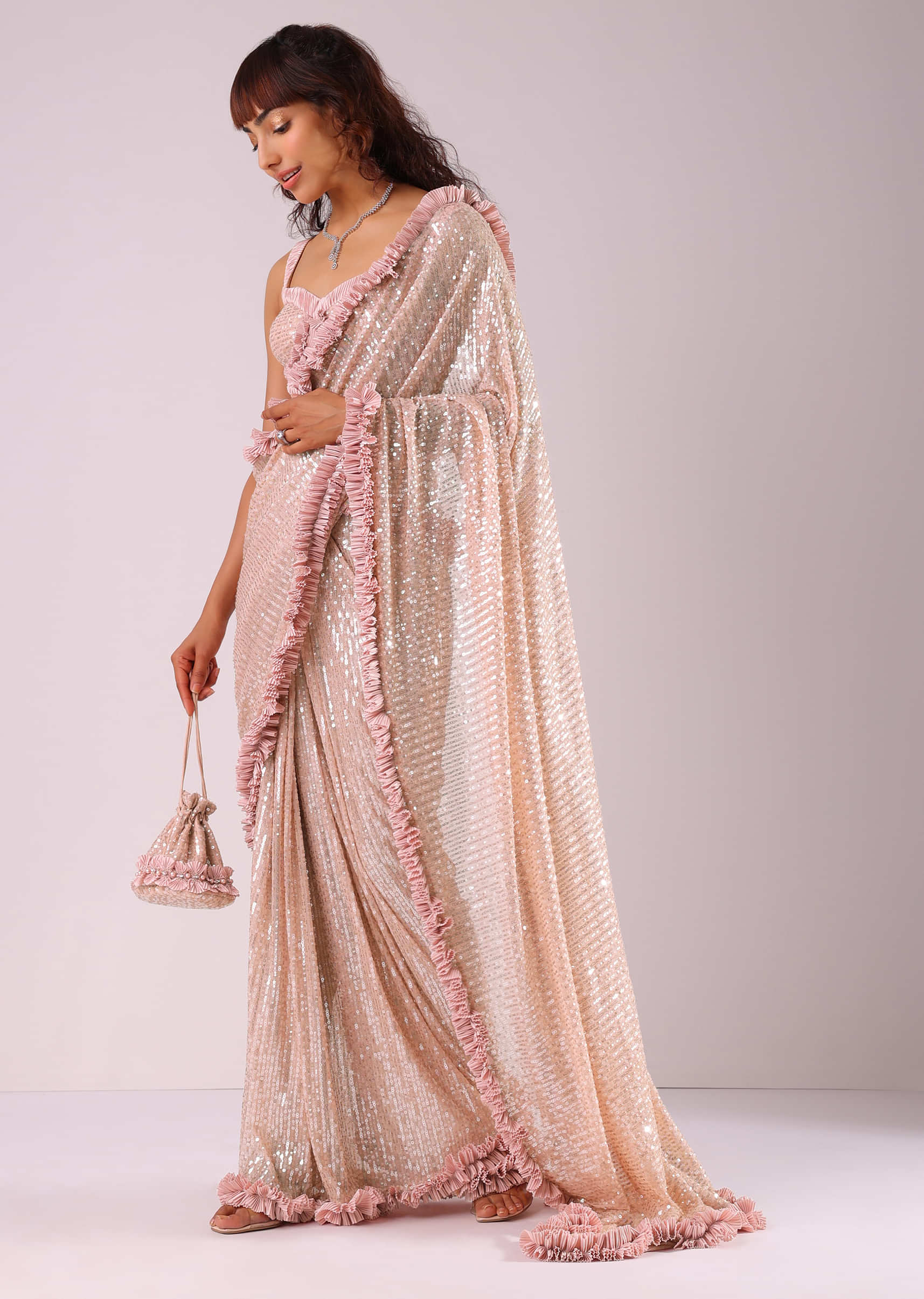 Buy Pippa Beige Viscose Georgette Water Sequins One Minute Saree Online –  ONE MINUTE SAREE INDIA