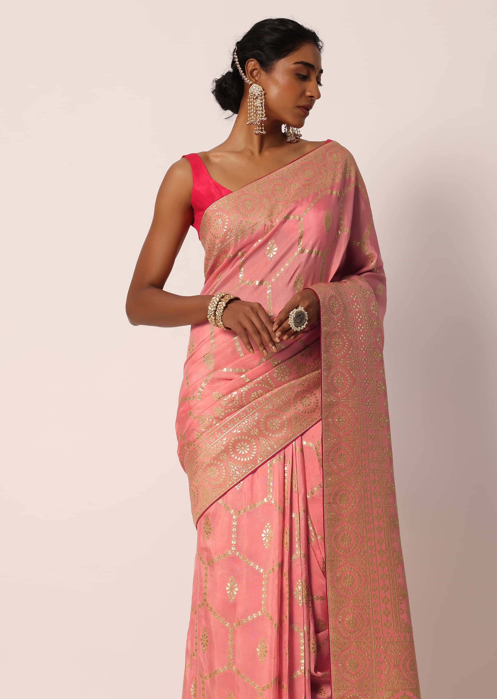 Buy Satrani Maroon & Peach Printed Saree With Unstitched Blouse for Women  Online @ Tata CLiQ