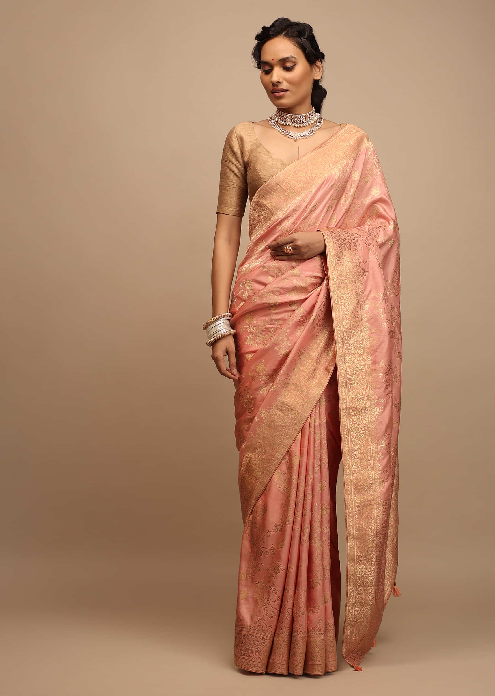 Shop Maroon and Peach Silk Embroidered Classic Designer Saree Online :  153486 -