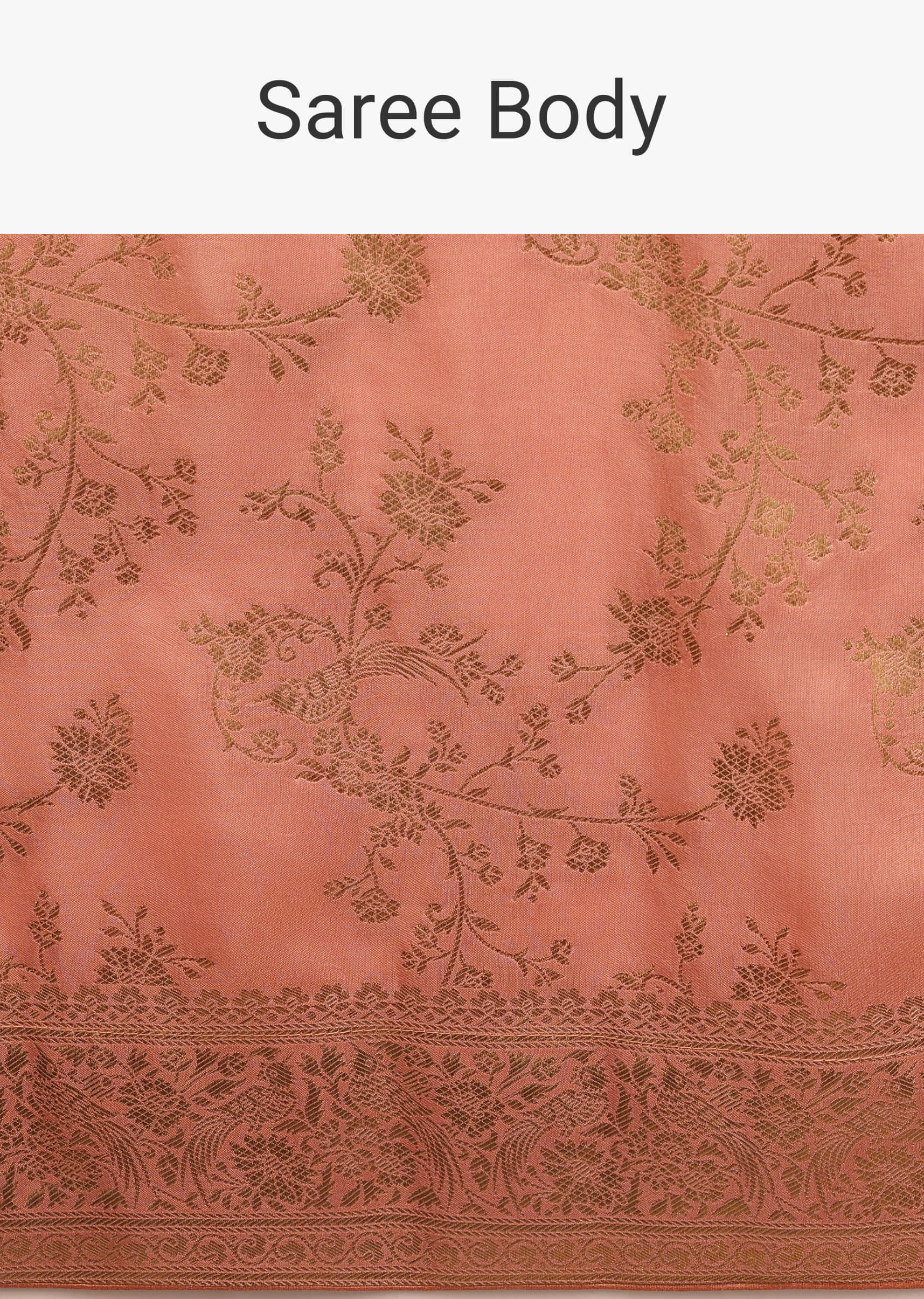 Peach Saree In Dola Silk With Woven Floral Jaal And Intricate Floral Pallu 